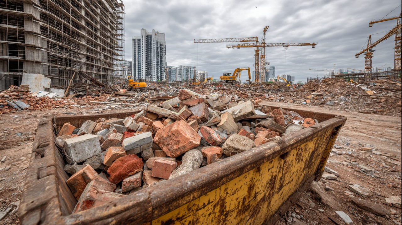 Контейнер для строительного мусора на стройплощадке