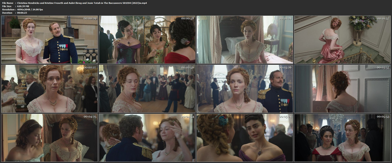 Christina Hendricks and Kristine Froseth and Aubri Ibrag and Josie Totah in The Buccaneers S01E04 (2