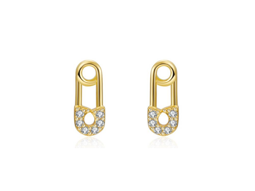 Minimal safety pin studs with zirconia stones
