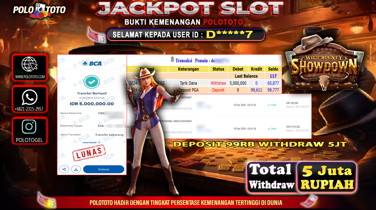 POLOTOTO JACKPOT SLOT WILD BOUNTY SHOWDOWN Rp.5,000.000,-