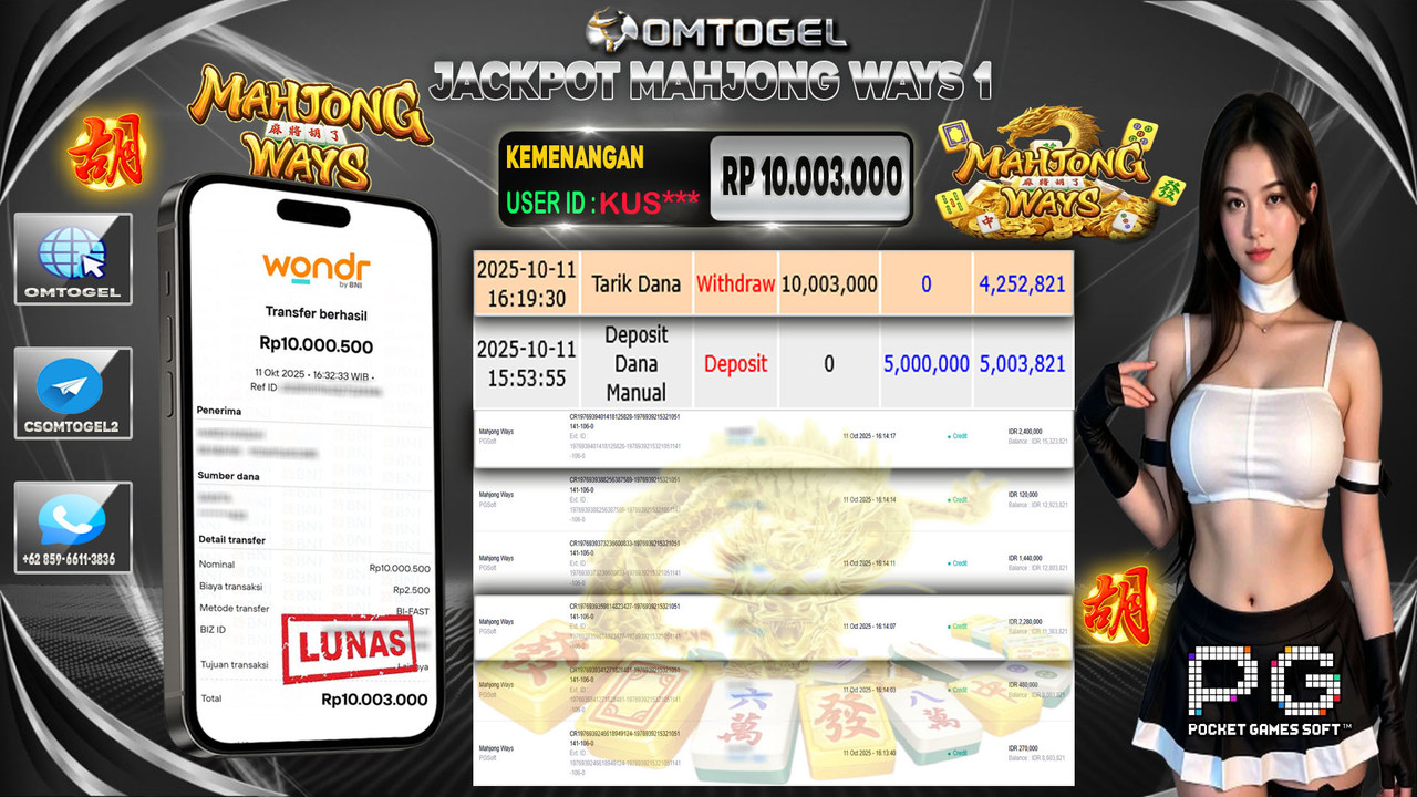 OMTOGEL JACKPOT PGSOFT MAHJONG WAYS 10 JUTA DI BAYAR LUNAS ,-