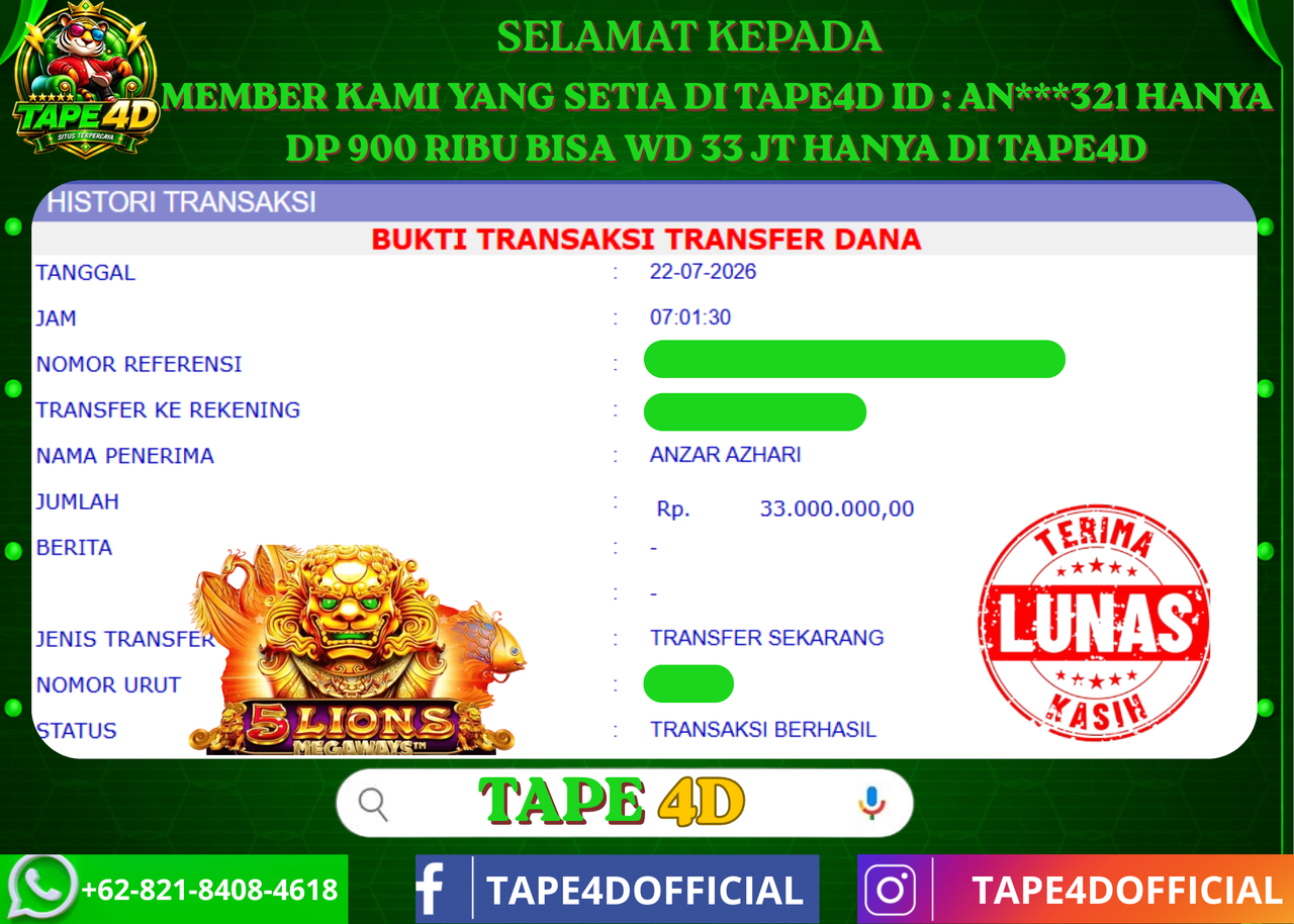 TAPE4D 5 LION MEGAWAYS PRAMATIC 33.000.000-LUNAS