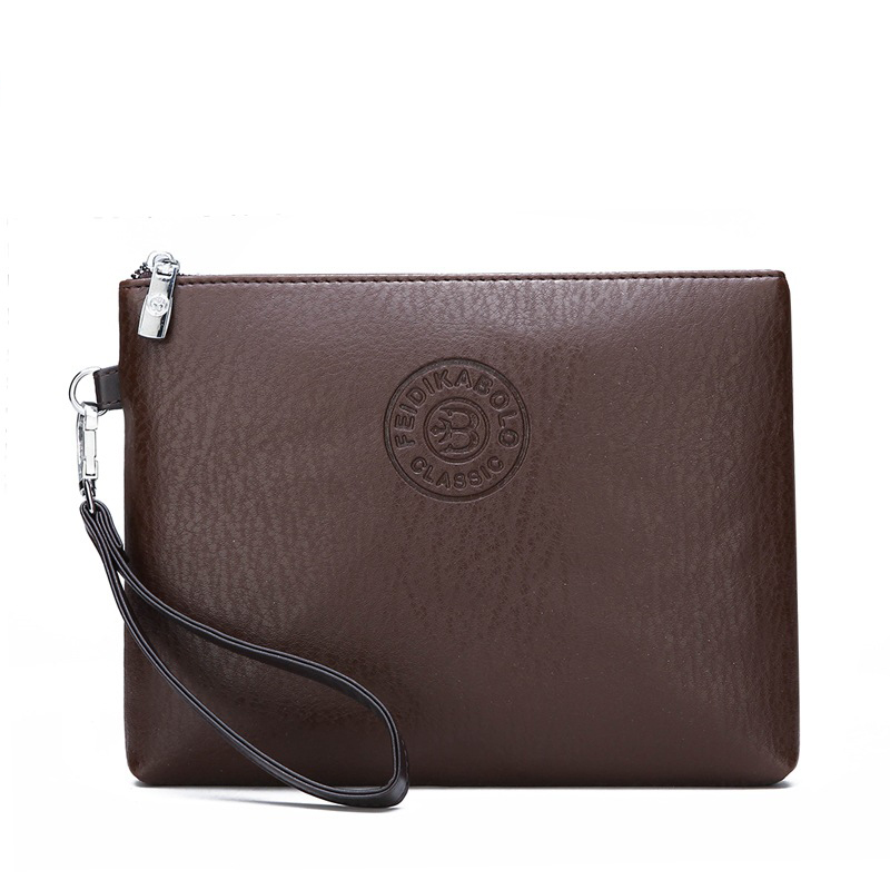 Coffee Classic Men's PU Leather Clutch Bag - Slim Business Wristlet & Travel Pouch