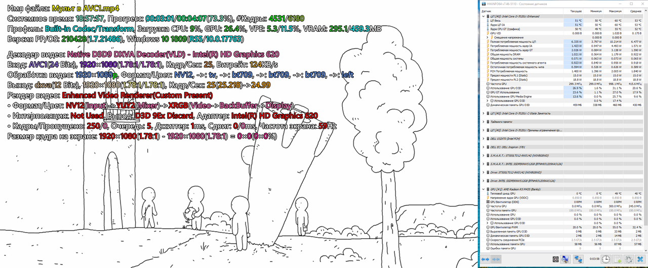 PotPlayer встройка Intel 1080p AVC1 Native D3D9 (по умолчанию)