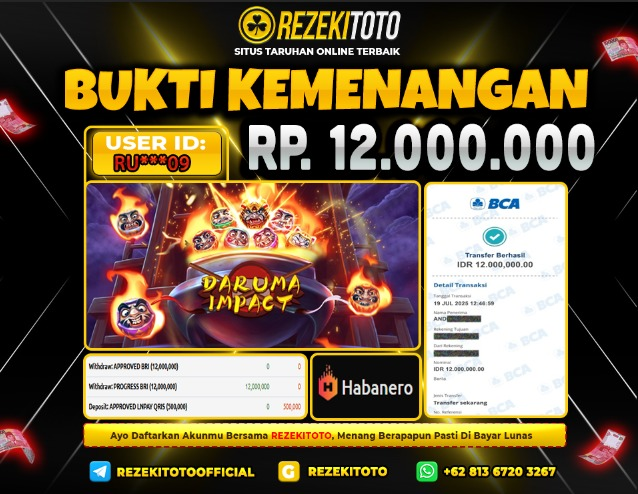 BUKTI KEMENANGAN 19 JULI 2025 DARUMA IMPACT 12 JUTA 
