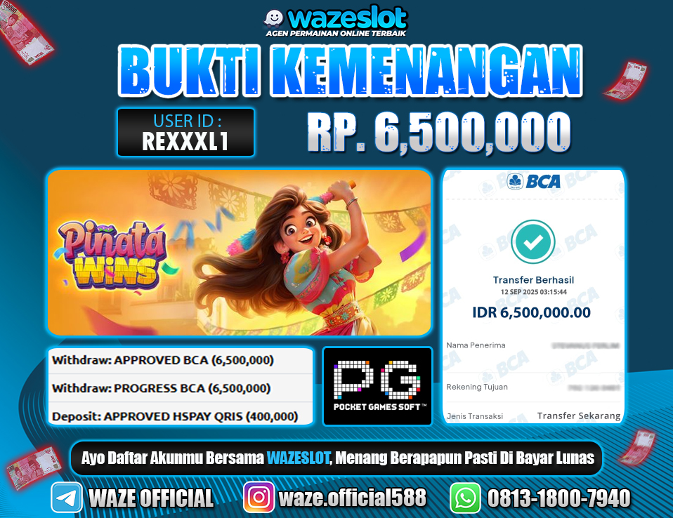 BUKTI KEMENANGAN 12 SEPTEMBER 2025 PINATA WINS ( PG SOFT )