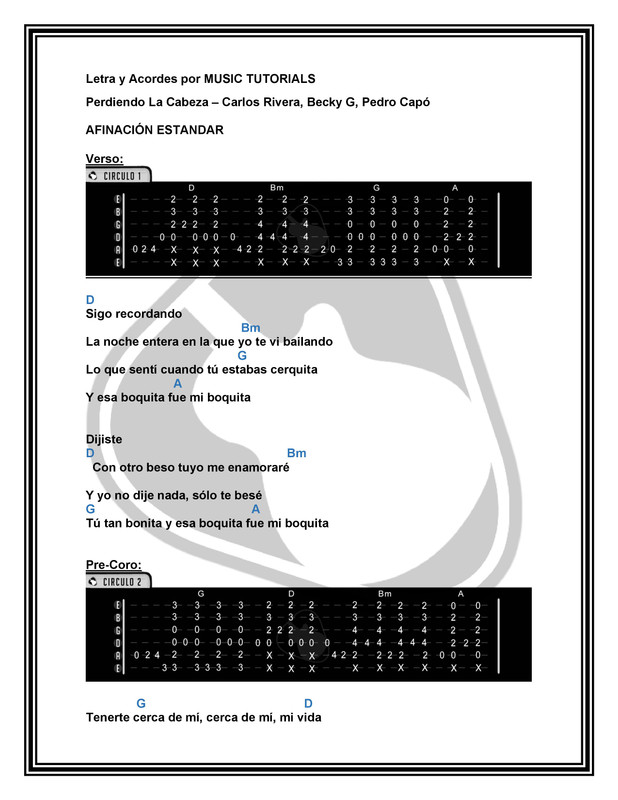 Cómo tocar PERDIENDO LA CABEZA de Carlos Rivera, Becky G, Pedro Capó en  Guitarra (Tutorial+ PDF GRATIS) ⋆ Music Tutorials
