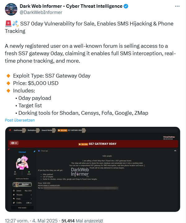 SS7 0-day im Darknet