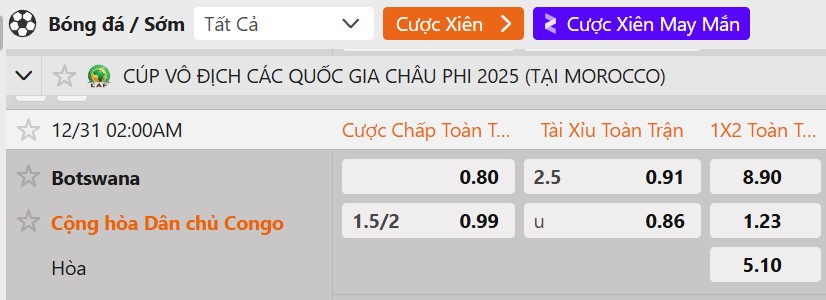 Tỷ lệ kèo Botswana vs CHDC Congo