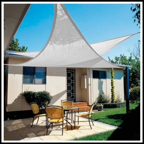 VELA TELO OMBREGGIANTE TENDA DA SOLE QUADRATA TRIANGOLARE BIANCA O BEIGE CON CORDA E ANELLI IN ACCIAIO