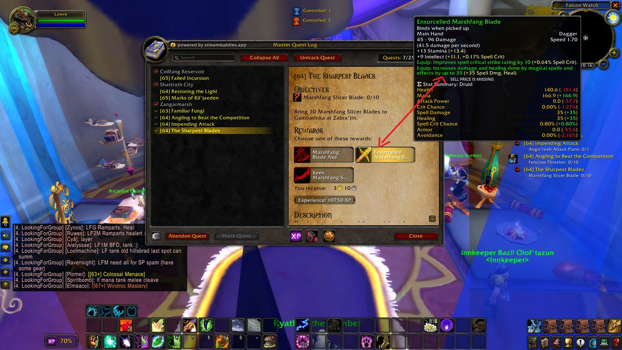 Master Quest Log with Vendor Price addon installed