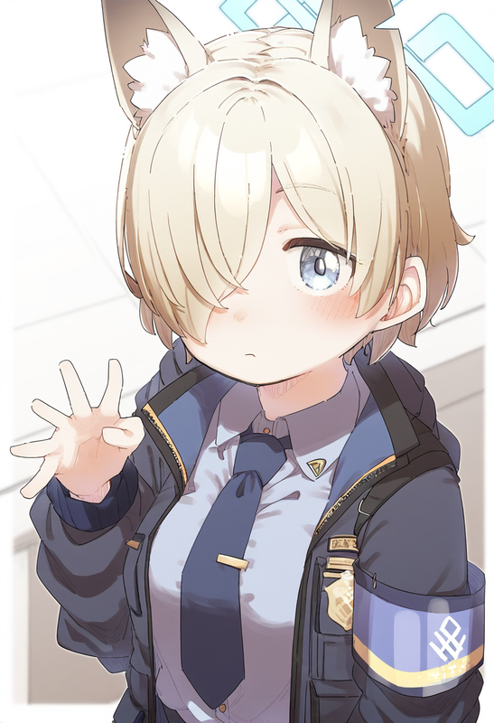 depth of field, 1girl, kanna (blue archive), short hair, {{artist_ yukie (kusaka s-301088540