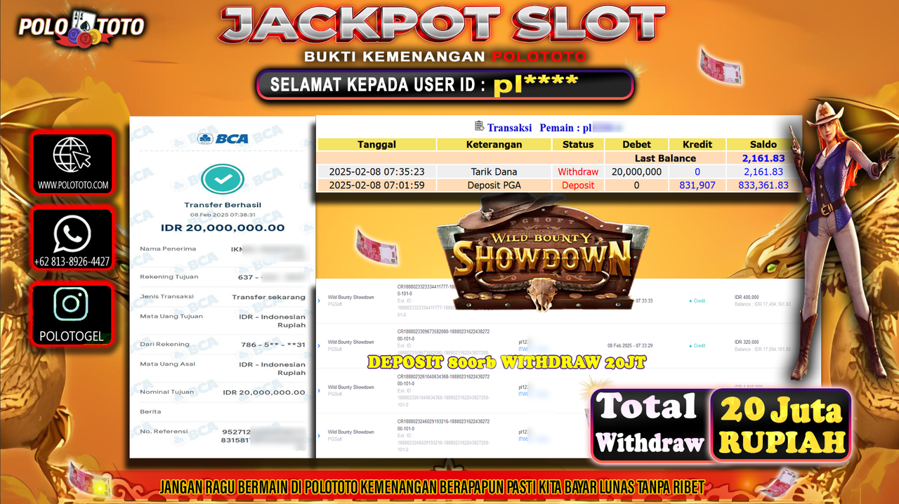 POLOTOTO JACKPOT SLOT WILD BOUNTY SHOWDOWN Rp.20,000.000,-