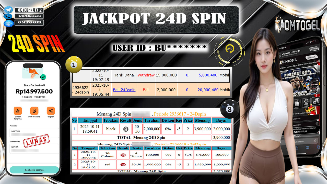OMTOGEL JACKPOT LIVE GAMES 24D SPIN 15 JUTA DI BAYAR LUNAS ,-