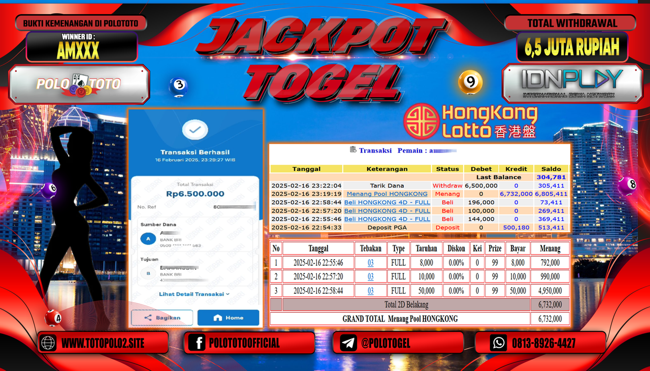 POLOTOTO JACKPOT TOGEL PASARAN HONGKONG Rp.6.500.000,-