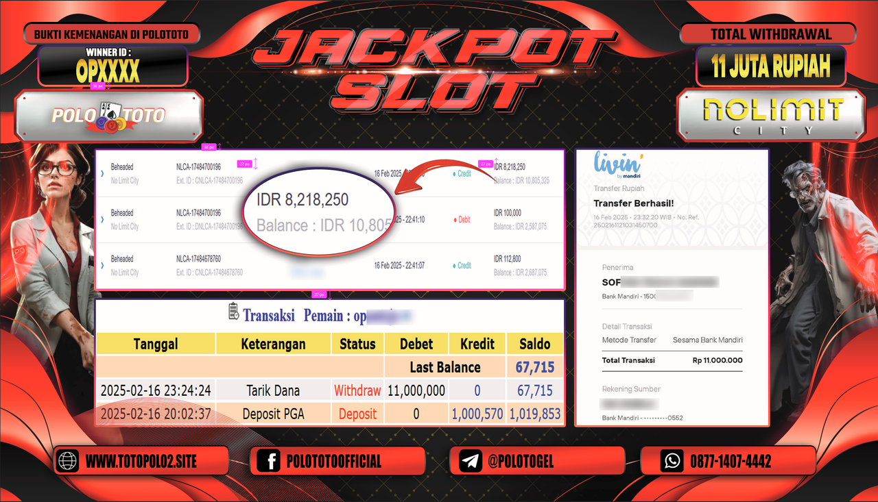 POLOTOTO JACKPOT SLOT BEHEADED Rp.11.000.000,-