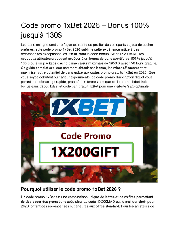 Code Promo 1XBET Nouvel Utilisateur - Bonus 130€
