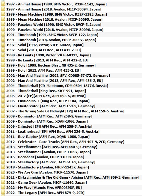 U.D.O. - Discography (1987-2022)