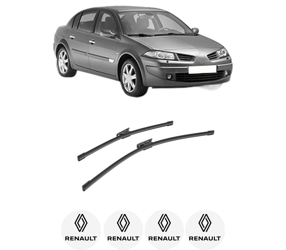 Set stergatoare auto RENAULT MEGANE II Saloon (LM0/1_) din 2003-2010, pentru parbriz auto, 2 bucati, Bosch Aerotwin, din cauciuc siliconat rezistent, 4 Stickere Auto RENAULT