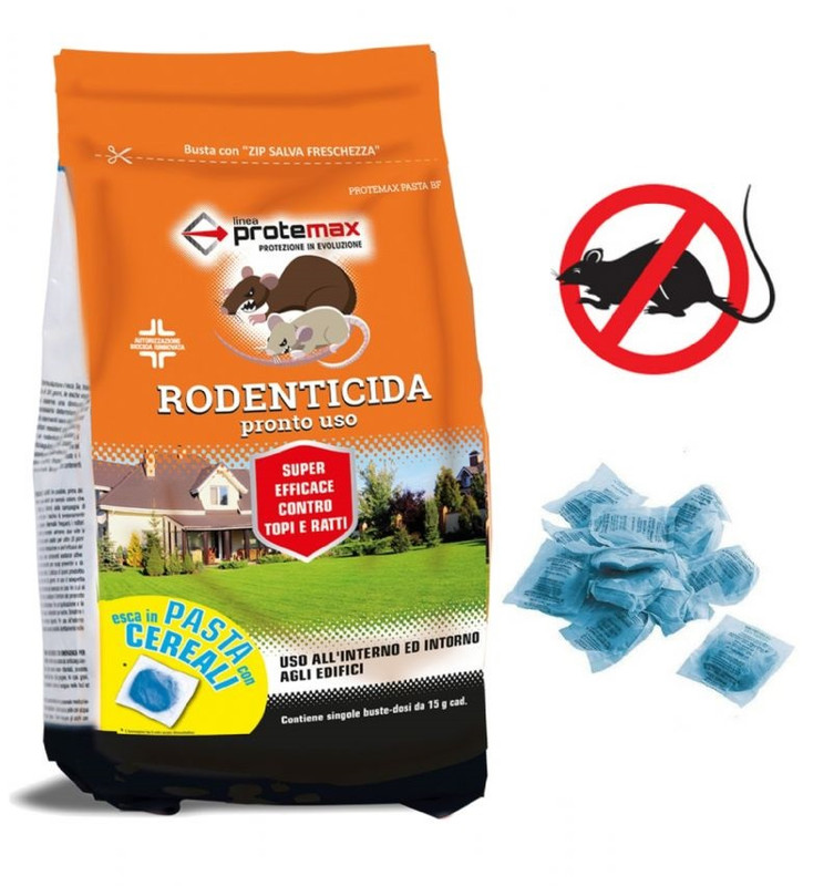 VELENO PER TOPI PROFESSIONALE ESCA TOPICIDA RATTICIDA IN BUSTE AROMA FORTE  150gr