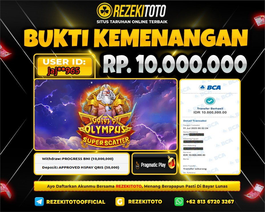 BUKTI KEMENANGAN 12 JULI 2025 GATES OF  OLYMPUS SUPER SCATER 10 JUTA 