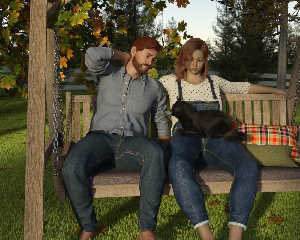 Farm Couple and Black cat