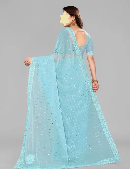 SHIMMER SAREE WITH MIRROR WORK AND CHEMICAL LACE AND DIMOND HAND WORK_COLOR1(R104)