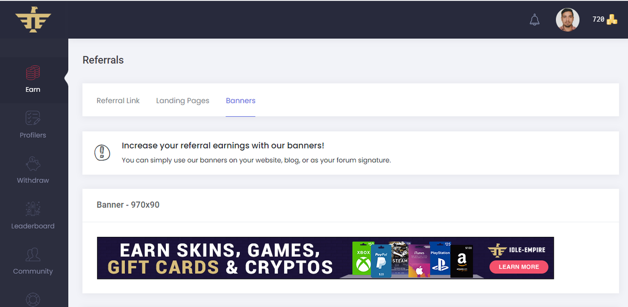 Idle Empire Referral Banner Section
