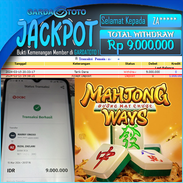 JACKPOT SLOT  LAGI GACOR MAIN DI SLOT MAHJONG WAYS WD Rp 9.000.000,- DIBAYAR LUNAS