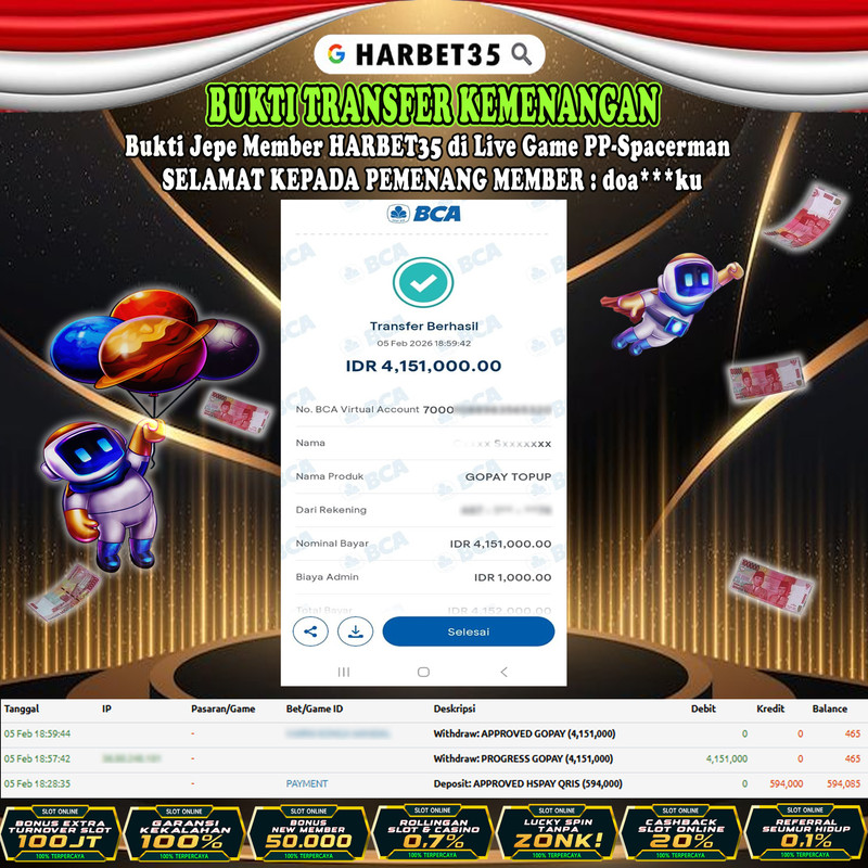 HARBET35 JEPE! Live Game PP-Spacerman Rp 4.151.000,- LUNAS!