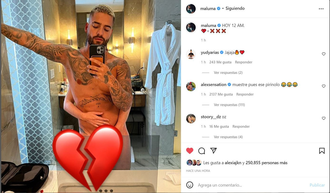 Maluma enciende Instagram con candente fotografía al desnudo