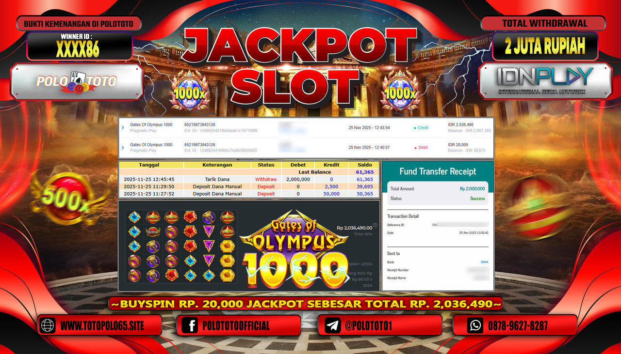 POLOTOTO JACKPOT SLOT GATES OF OLYMPUS Rp.2.000.000,- LUNAS