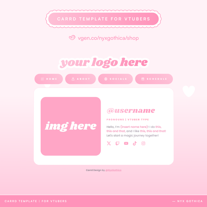 Pink Hearts Carrd Template preview