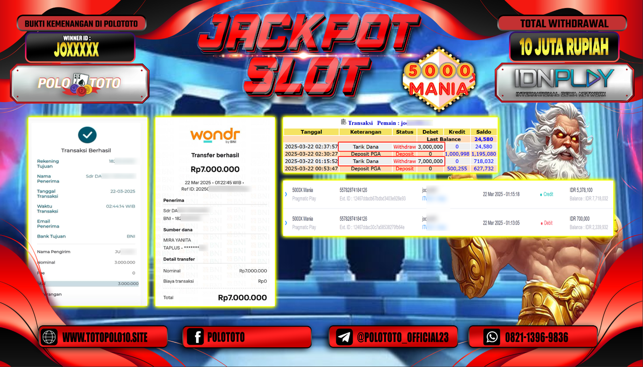 POLOTOTO JACKPOT SLOT 5000X MANIA Rp.10.000.000,-
