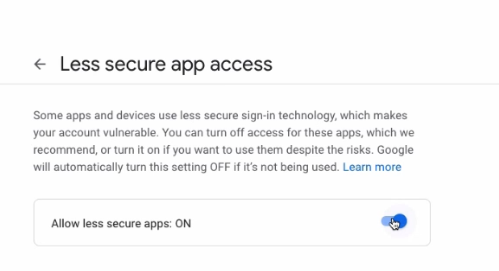 Gmail notification Less secure apps ON
