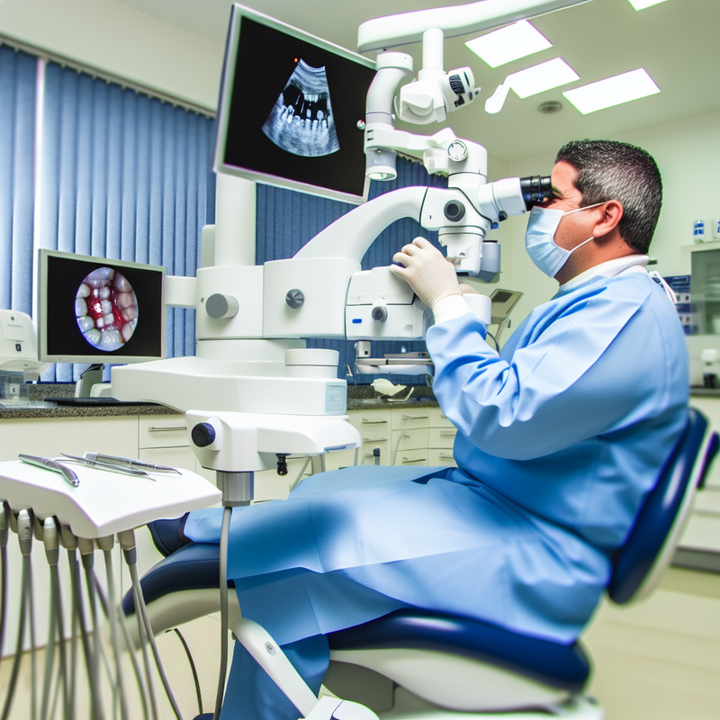 Процесс лечения корня зуба с использованием современного стоматологического микроскопа и оборудования, атмосфера комфорта и стерильности, спокойствие пациента