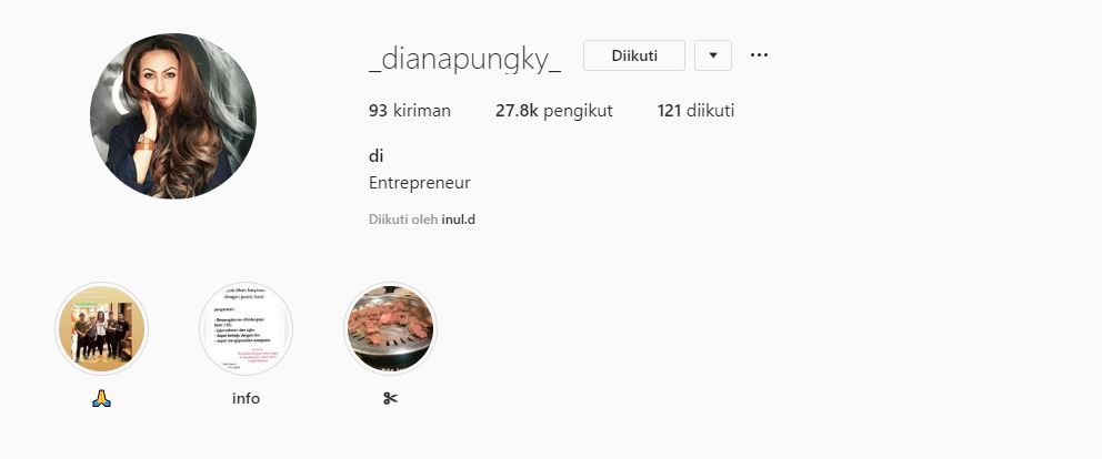 Akun Instagram Diana Pungky