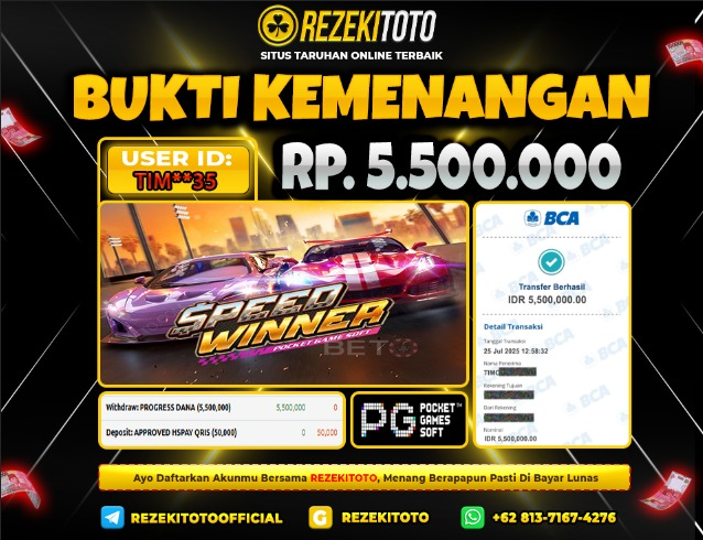 BUKTI KEMENANGAN 25 JULI 2025 GAME SPEED WINNER 5 JUTA  