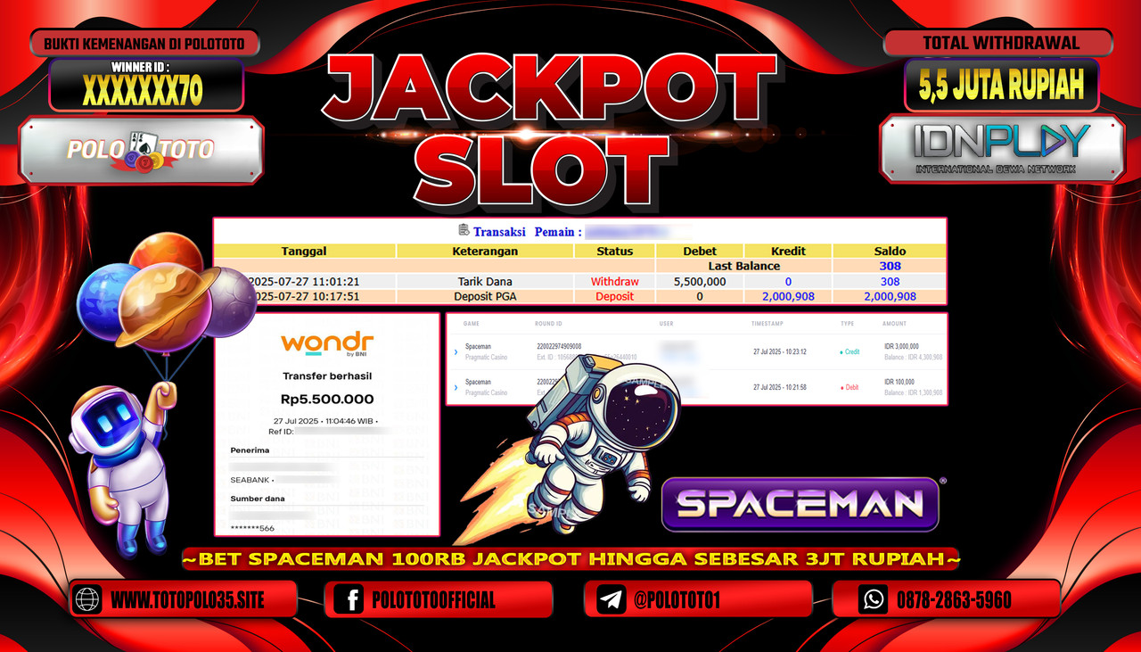 POLOTOTO JACKPOT SLOT SPACEMAN  Rp.5.500.000, -LUNAS