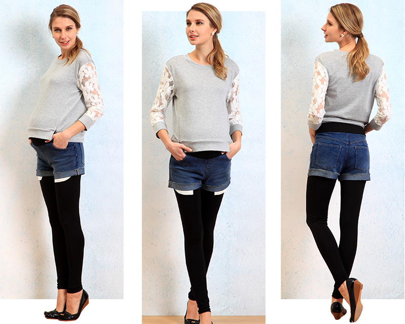 Short de grossesse en jean avec leggings en bambou integrés | SWEET...