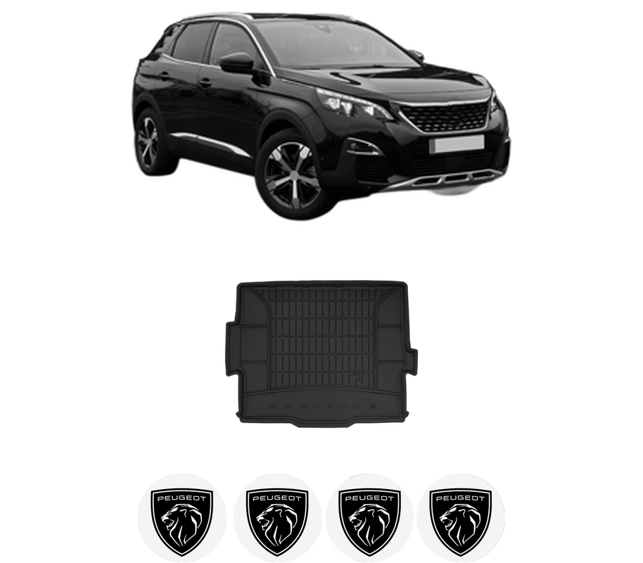 Tavita Portbagaj PEUGEOT 3008 II SUV (MC_, MR_, MJ_, M4_) din 2016-2020, Protectie Portbagaj Auto, 4x Stickere auto cu PEUGEOT