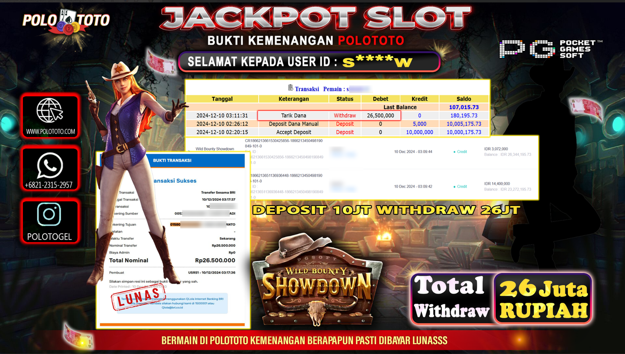 POLOTOTO JACKPOT SLOT WILD BOUNTY SHOWDOWN Rp.26,500.000,-