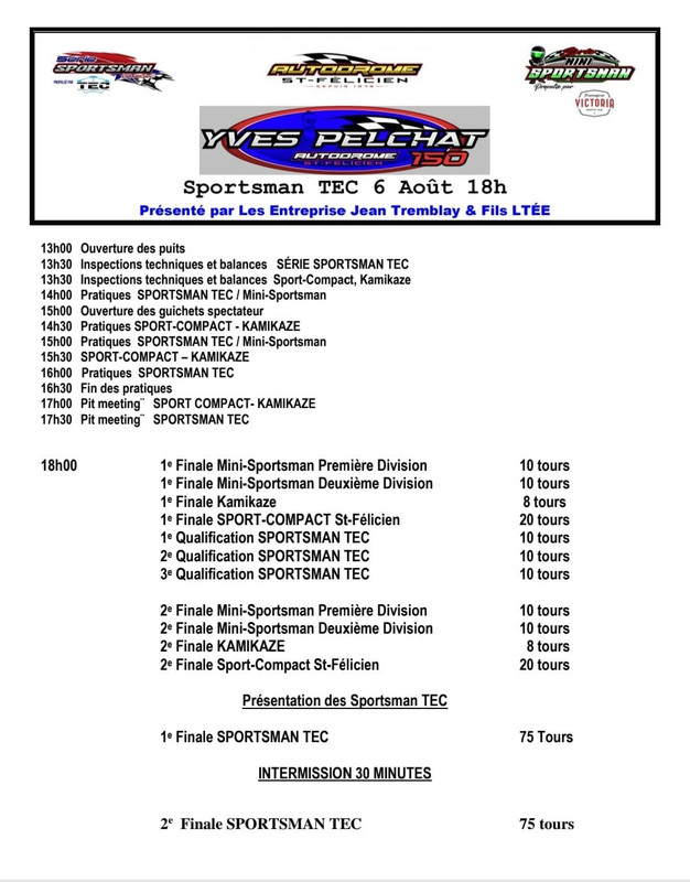 Horaire St-Félicien 6 aout