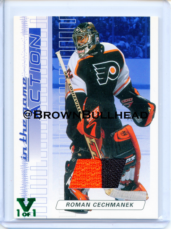 2003-04 ITG Action Jerseys #M-097 [Roman Cechmanek] [Philadelphia Flyers] [Sapphire] [~300] [swatch=