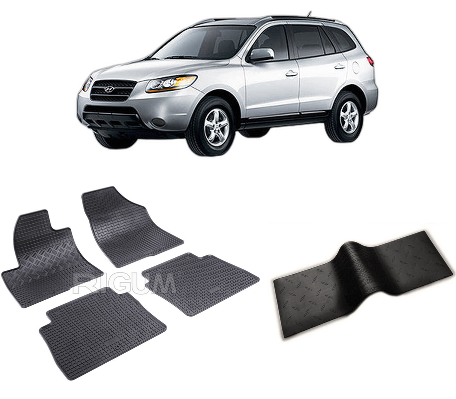 Set covorase auto HYUNDAI SANTA FE II din 04.2006-2010, cu covoras tunel median, CAROSERIE SUV, Presuri cauciuc 100%, compatibil cu autoturismul HYUNDAI SANTA FE II, Rigum