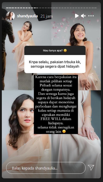 Shandy Aulia beri jawaban menohok saat disinggung selalu pakai pakaian terbuka