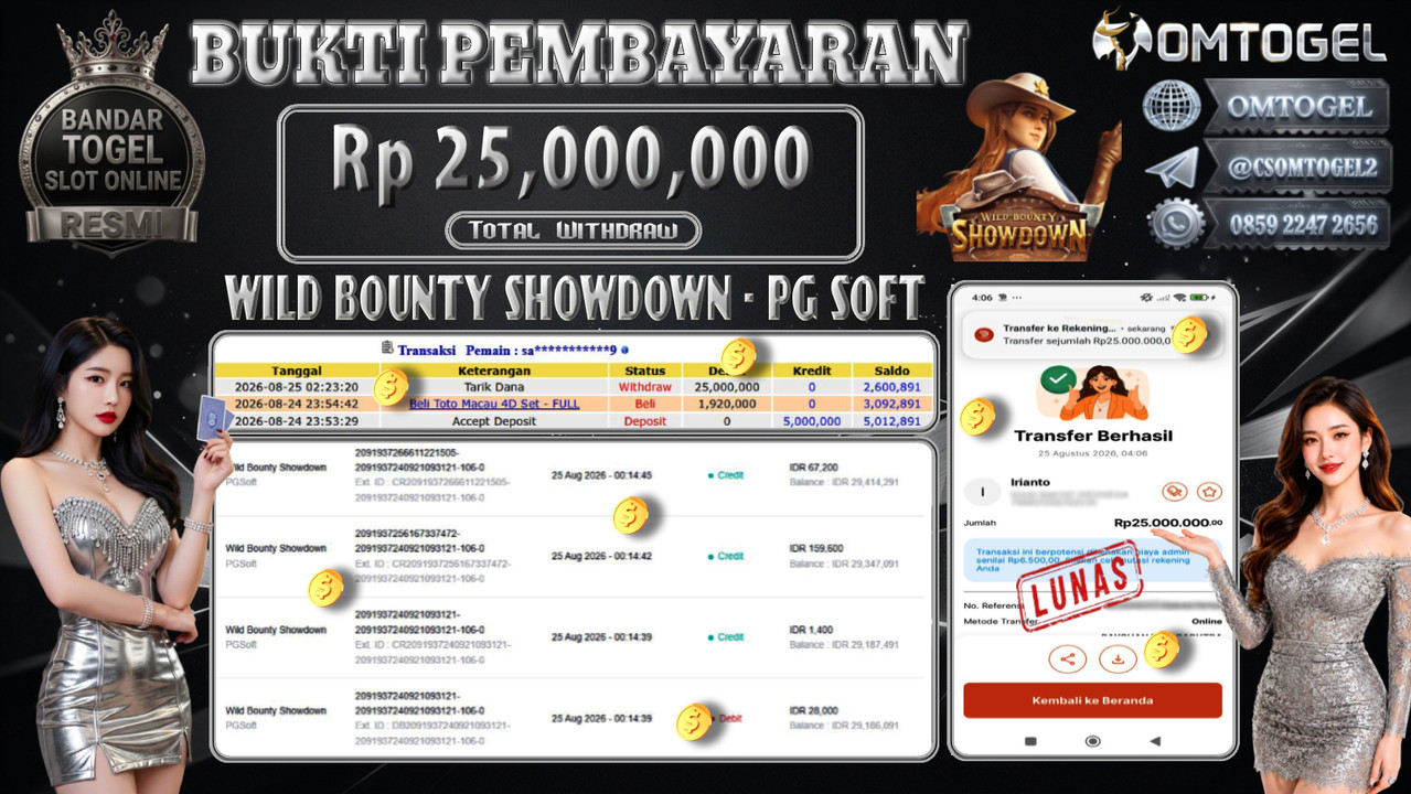 OMTOGEL JACKPOT PG SOFT WILD BOUNTY SHOWDOWN Rp,25,000,000,- DIBAYAR LUNAS