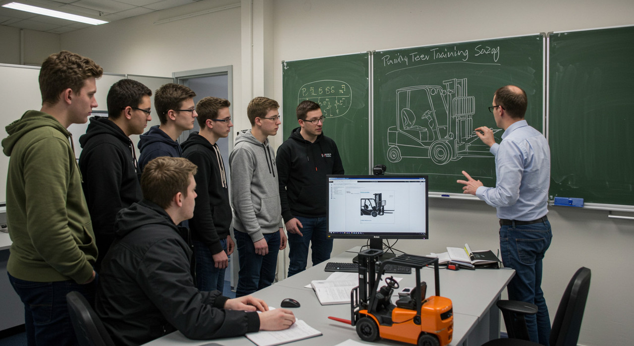 Занятия студентов в учебном центре на курсах водителей погрузчиков