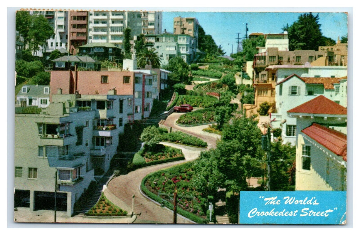 A postcard showing the ‘crookedest street in the world’, San Francisco, CA