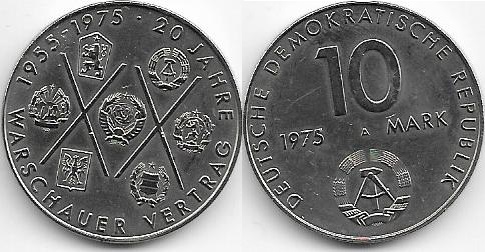 Conmemorativas aus dem osten: Marcos de la DDR 10-mark-1975-11-91g-canto-estriado